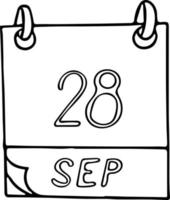 calendrier dessiné à la main dans un style doodle. 28 septembre. journée mondiale de la rage, date. icône, élément autocollant pour la conception. planification, vacances d'affaires vecteur