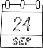 calendrier dessiné à la main dans un style doodle. 24 septembre. journée maritime mondiale, international de la caravane, date. icône, élément autocollant pour la conception. planification, vacances d'affaires vecteur