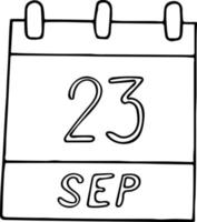 calendrier dessiné à la main dans un style doodle. 23 septembre. journée internationale des langues des signes, date. icône, élément autocollant pour la conception. planification, vacances d'affaires vecteur