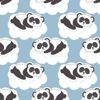 panda dormant sur un modèle sans couture de nuage. griffonnage dessiné à la main. , minimalisme. animal de pépinière, joli décor pour chambre d'enfant. nouveau-né, papier peint, textile, papier cadeau vecteur