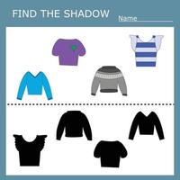 vêtements colorés pour enfants. trouver la bonne ombre. jeu éducatif pour les enfants. vecteur