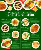 modèle de vecteur de page de menu de restaurant de cuisine britannique