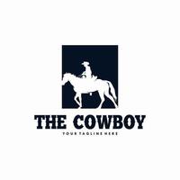 création de logo de silhouette de cheval de cow-boy vecteur