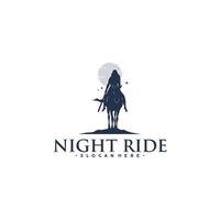 femme femme cow-boy équitation cheval silhouette dans la nuit vecteur