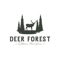 création de logo de silhouette de cerf sur la forêt vecteur