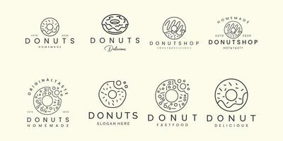 beignet de logo de bundle avec conception de modèle d'icône de logo de style linéaire. nourriture, gâteau, illustration vectorielle faite maison
