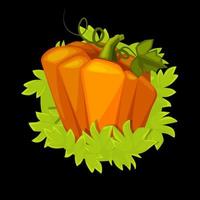 citrouille de dessin animé avec de l'herbe, légume isolé pour le jeu d'interface utilisateur. illustration vectorielle citrouille orange dans la brousse dans un style plat. vecteur