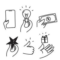 jeu d'illustration de gestes de mains doodle dessinés à la main vecteur