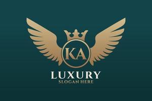 lettre d'aile royale de luxe ka crest logo couleur or vecteur, logo de victoire, logo de crête, logo d'aile, modèle de logo vectoriel. vecteur