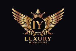 lettre d'aile royale de luxe iy crête vecteur de logo couleur or, logo de victoire, logo de crête, logo d'aile, modèle de logo vectoriel.