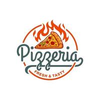 modèle vectoriel de logo de pizza chaude. emblème de pizza rétro. art vectoriel.