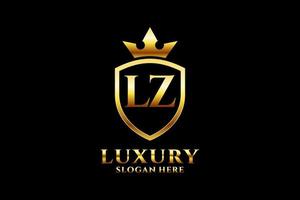 logo monogramme de luxe élégant initial lz ou modèle de badge avec volutes et couronne royale - parfait pour les projets de marque de luxe vecteur