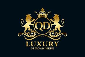 modèle initial de logo de luxe royal de lion de lettre qd dans l'art vectoriel pour des projets de marque luxueux et d'autres illustrations vectorielles.