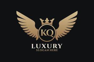 lettre d'aile royale de luxe kq crête or couleur logo vecteur, logo de victoire, logo de crête, logo d'aile, modèle de logo vectoriel. vecteur