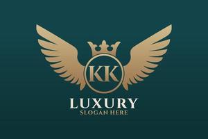 lettre d'aile royale de luxe kk crête or couleur logo vecteur, logo de victoire, logo de crête, logo d'aile, modèle de logo vectoriel. vecteur
