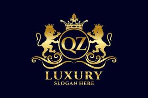 modèle initial de logo de luxe royal de lion de lettre qz dans l'art vectoriel pour des projets de marque luxueux et d'autres illustrations vectorielles.