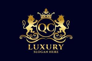 modèle initial de logo qc lettre lion royal luxe dans l'art vectoriel pour les projets de marque luxueux et autres illustrations vectorielles.