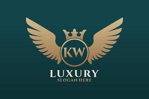 lettre d'aile royale de luxe kw crête or couleur logo vecteur, logo de victoire, logo de crête, logo d'aile, modèle de logo vectoriel. vecteur