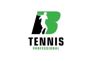 lettre b avec création de logo de silhouette de joueur de tennis. éléments de modèle de conception de vecteur pour l'équipe sportive ou l'identité d'entreprise.