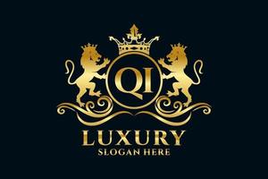 modèle de logo de luxe royal de lion de lettre qi initiale dans l'art vectoriel pour des projets de marque luxueux et d'autres illustrations vectorielles.