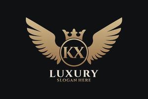 lettre d'aile royale de luxe kx crête or couleur logo vecteur, logo de victoire, logo de crête, logo d'aile, modèle de logo vectoriel. vecteur