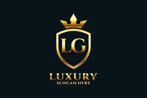 logo monogramme de luxe élégant initial lg ou modèle de badge avec volutes et couronne royale - parfait pour les projets de marque de luxe vecteur