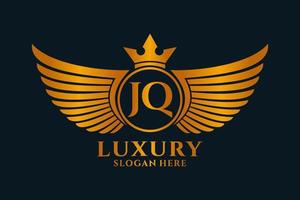 lettre d'aile royale de luxe jq crête logo couleur or vecteur, logo de victoire, logo de crête, logo d'aile, modèle de logo vectoriel. vecteur