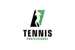 lettre i avec création de logo de silhouette de joueur de tennis. éléments de modèle de conception de vecteur pour l'équipe sportive ou l'identité d'entreprise.