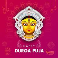 happy durga puja creative ads déesse durga face illustration post template design vecteur