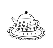 théière mignonne isolée sur fond blanc. illustration vectorielle dessinée à la main dans un style doodle. parfait pour les cartes, menu, logo, décorations, divers designs. vecteur