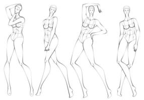 mode figure dix têtes modèle de conception croquis portant un corsage vecteur