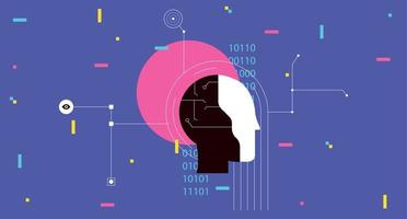 concept d'intelligence artificielleapprentissage automatique et illustration vectorielle d'intelligence artificielle. humanoïde ai traitement des données. vecteur