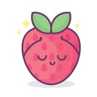 fraise kawaii avec visage, coeurs et étincelles avec lettrage de texte berry mignon. illustration drôle de jeu de mots de fruits, vecteur