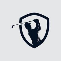 modèle vectoriel de conception de logo de joueur de golf. club de golf d'or de luxe d'élite