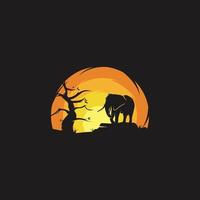 éléphant de beauté dans le logo du coucher du soleil vecteur