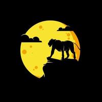 silhouette du lion dans la conception du logo de la lune vecteur