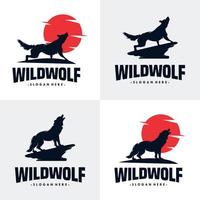 ensemble de création de logo de loup sauvage vecteur