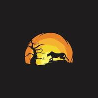 beauté guépard dans le logo du coucher du soleil vecteur
