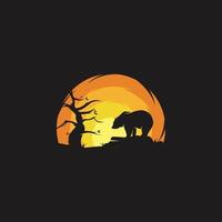 ours de beauté dans le logo du coucher du soleil vecteur