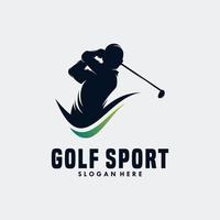 modèle vectoriel de conception de logo de joueur de golf. club de golf d'or de luxe d'élite