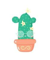 cactus de dessin animé mignon avec visage kawaii. plante d'intérieur dessinée à la main, personnage de cactus pour la conception d'enfants. illustration vectorielle plane. vecteur
