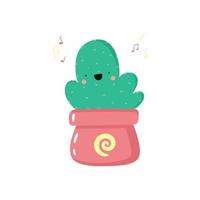 cactus de dessin animé mignon avec visage kawaii. plante d'intérieur dessinée à la main, personnage de cactus pour la conception d'enfants. illustration vectorielle plane. vecteur