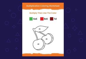 feuille de calcul de coloration de multiplication avec l'image. jeu de mathématiques à colorier par nombres vecteur