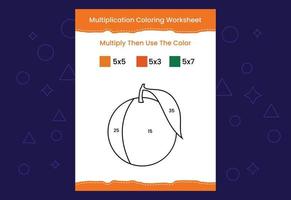 feuille de calcul de coloration de multiplication avec l'image. jeu de mathématiques à colorier par nombres vecteur