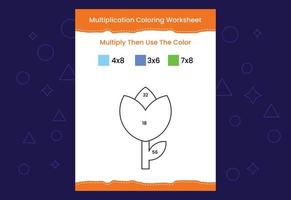 feuille de calcul de coloration de multiplication avec l'image. jeu de mathématiques à colorier par nombres vecteur