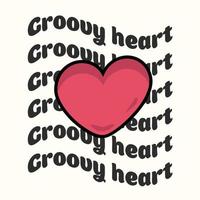 coeur groovy. impression de slogan avec coeur groovy, autocollant vectoriel t-shirt graphique abstrait dessiné à la main sur le thème groovy des années 70.