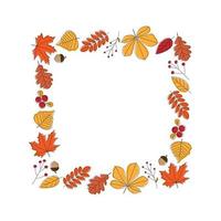 cadre carré de feuilles d'automne colorées. conception d'art en ligne. style de griffonnage. illustration vectorielle isolée vecteur