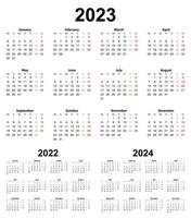 calendrier de base pour l'année 2023 et 2022, 2024. la semaine commence le lundi. vecteur