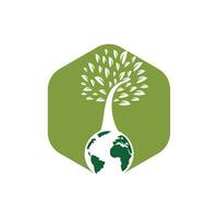 modèle de conception de logo vectoriel arbre globe. planète et symbole ou icône écologique.