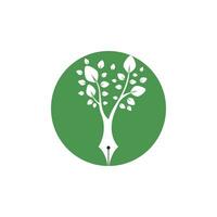 modèle de conception de logo vectoriel stylo arbre. concept de logo écrivain et nature.